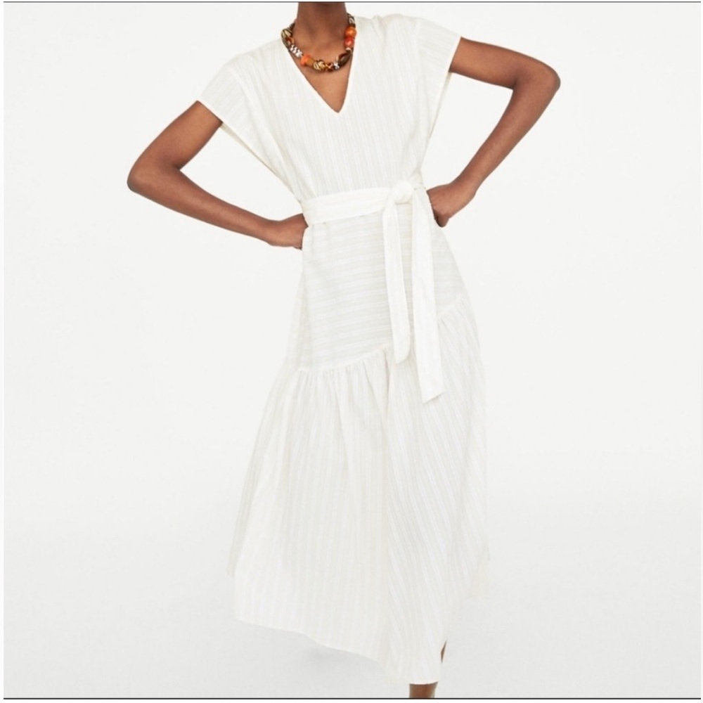 Zara woman TOSCANA belted white dress Summer Dress, size XS